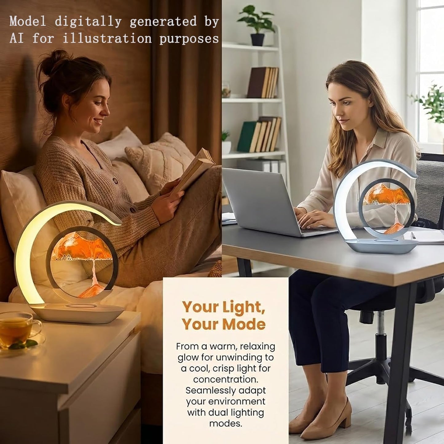 3-In-1 Moving Sand Art Desk Lamp with Wireless Charging Station
