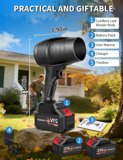 Effortless Outdoor Cleanup with Our Powerful Cordless Leaf Blower - Includes 2×21V Batteries for Ultimate Convenience