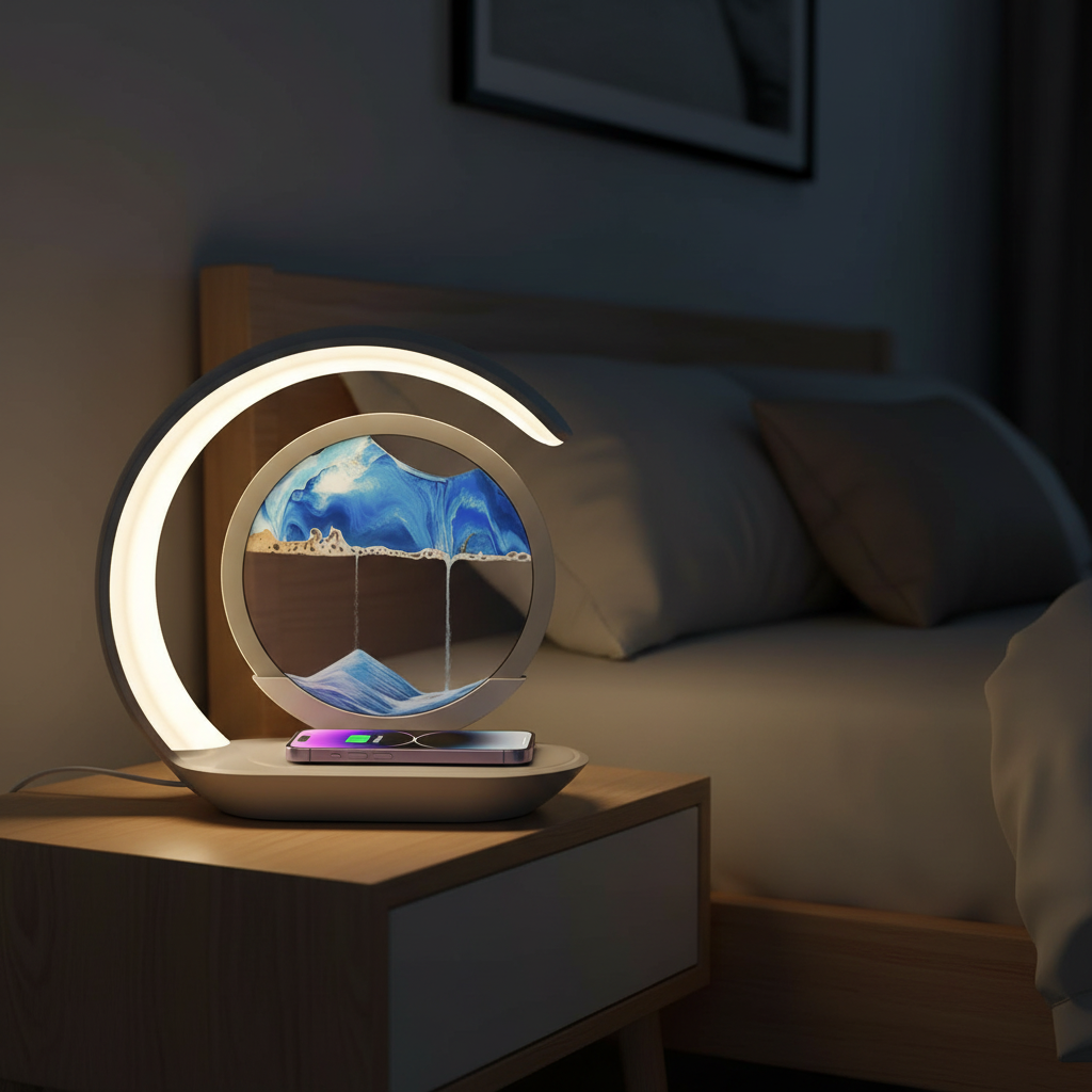 3-in-1 Sand Art Desk Lamp with Wireless Charging: Elevate Your Space with Soothing Ambiance and Functionality