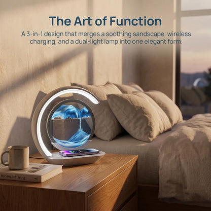3-In-1 Moving Sand Art Desk Lamp with Wireless Charging Station