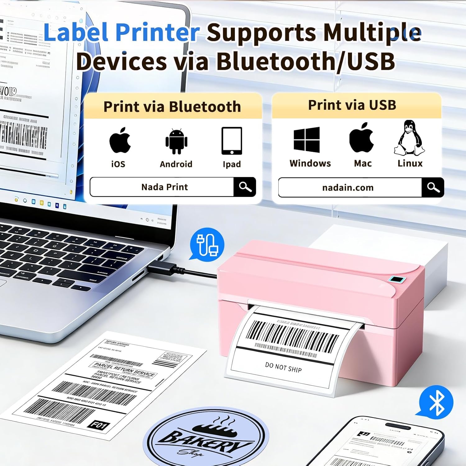 Revolutionize Your Shipping with the Portable Pink N40 Bluetooth Thermal Label Printer - Perfect for Small Businesses and Home Use!