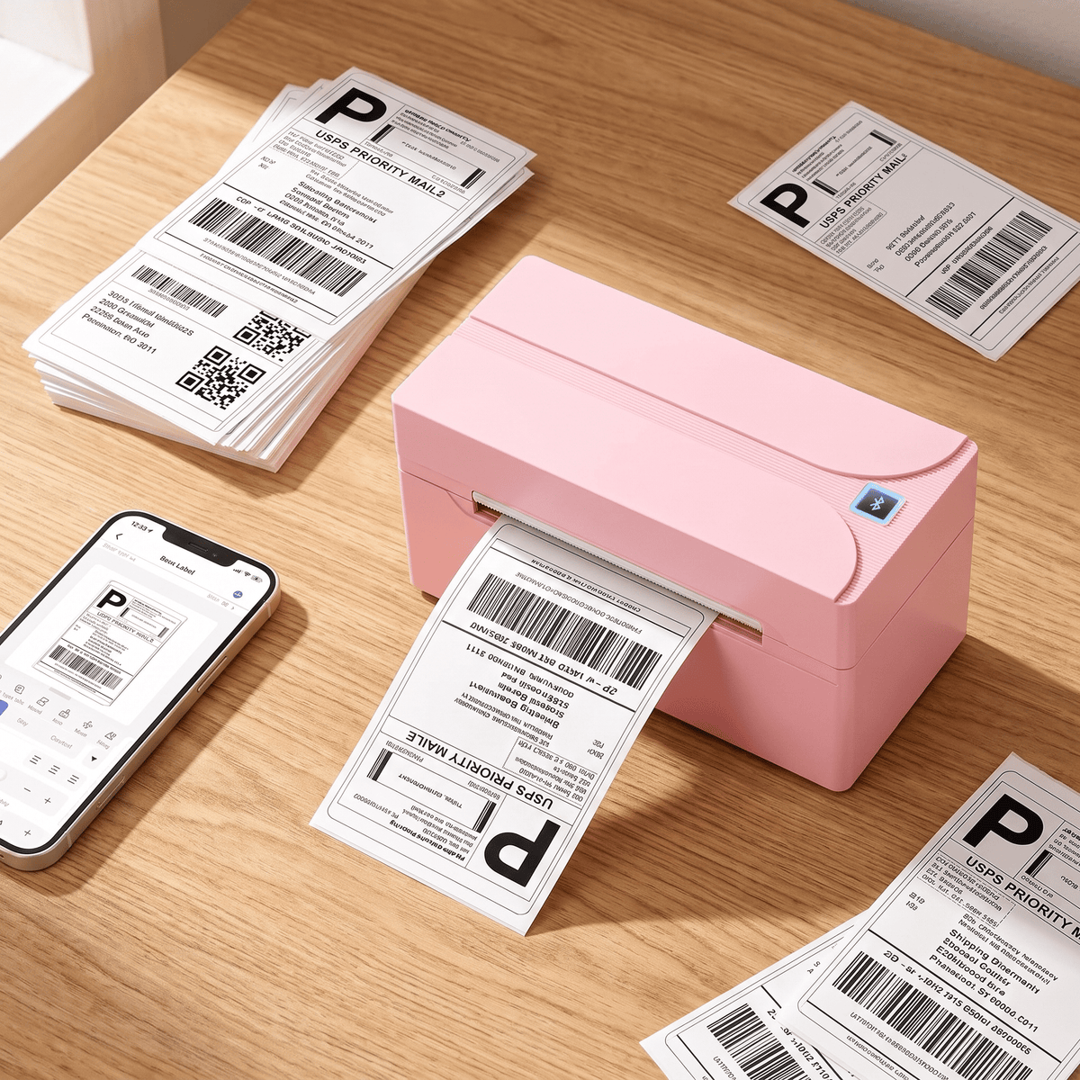 Revolutionize Your Shipping with the Portable Pink N40 Bluetooth Thermal Label Printer - Perfect for Small Businesses and Home Use!