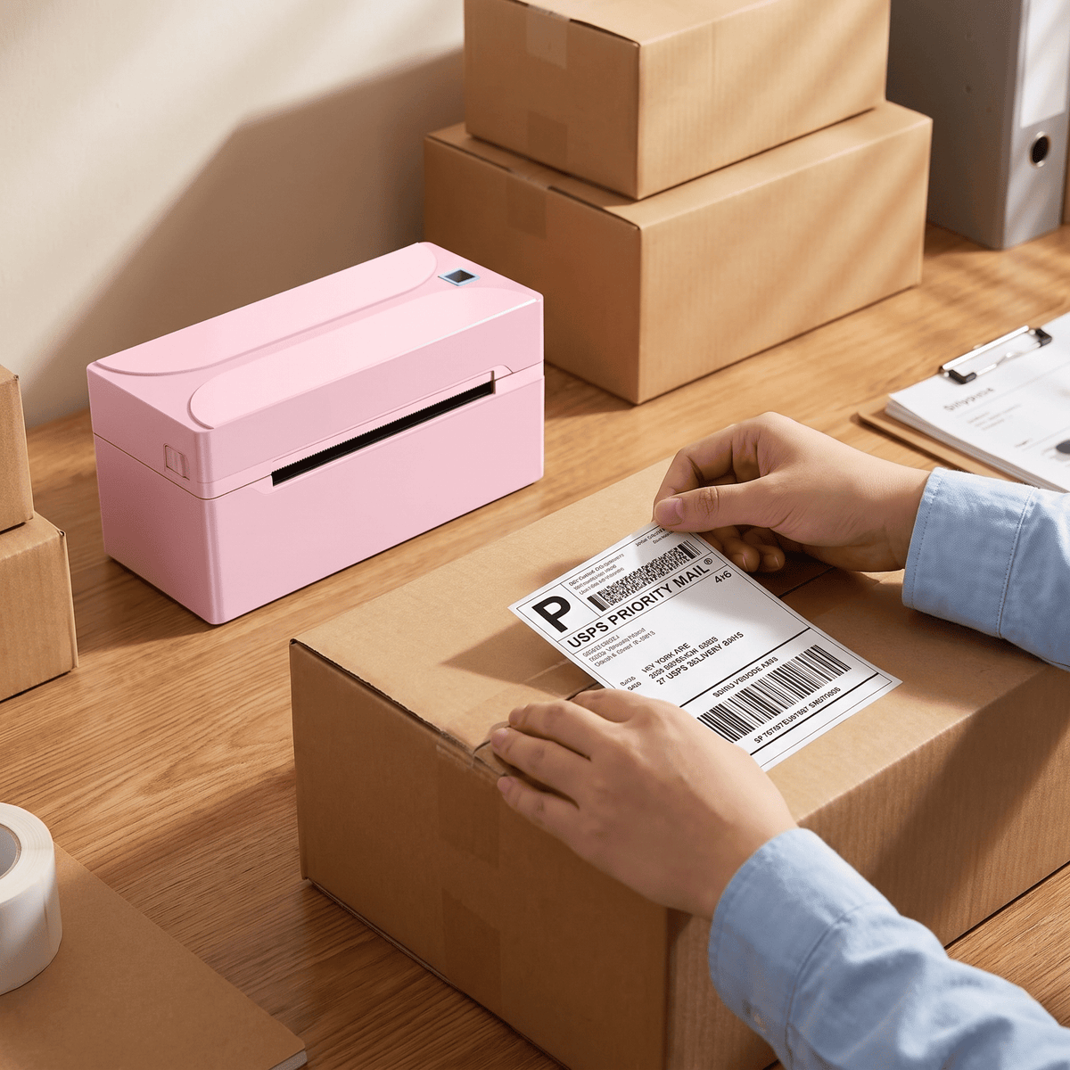 Revolutionize Your Shipping with the Portable Pink N40 Bluetooth Thermal Label Printer - Perfect for Small Businesses and Home Use!