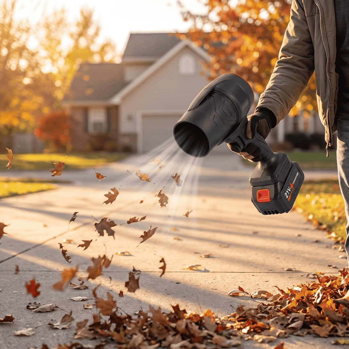 Effortless Outdoor Cleanup with Our Powerful Cordless Leaf Blower - Includes 2×21V Batteries for Ultimate Convenience