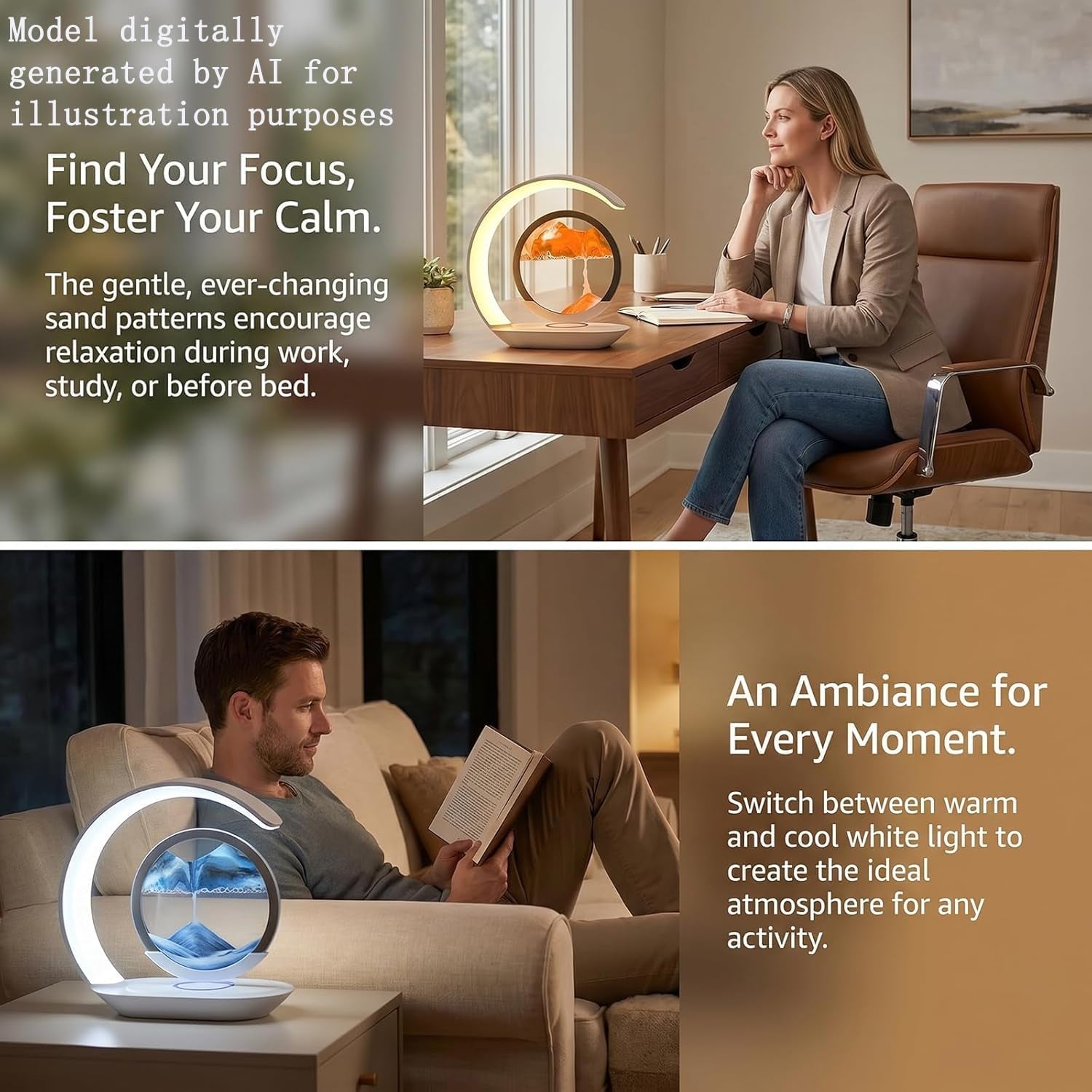 3-In-1 Moving Sand Art Desk Lamp with Wireless Charging Station