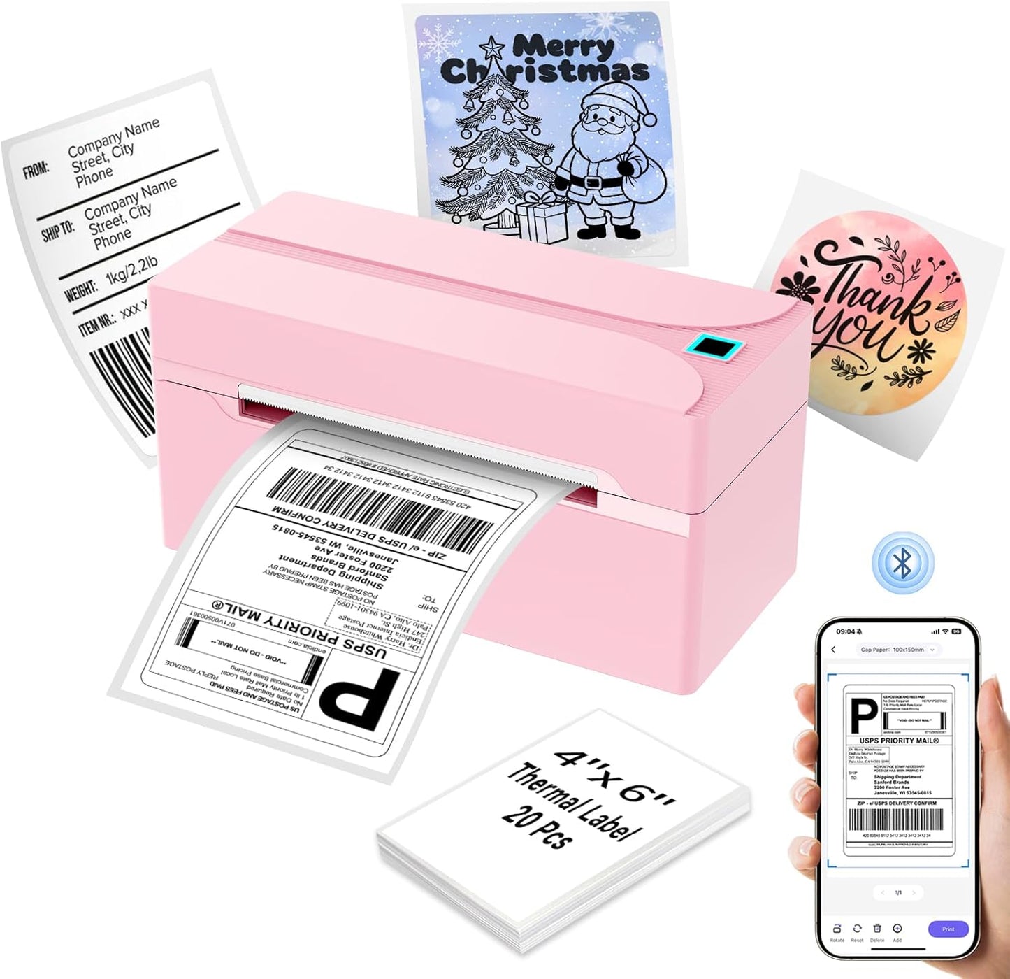 Revolutionize Your Shipping with the Portable Pink N40 Bluetooth Thermal Label Printer - Perfect for Small Businesses and Home Use!