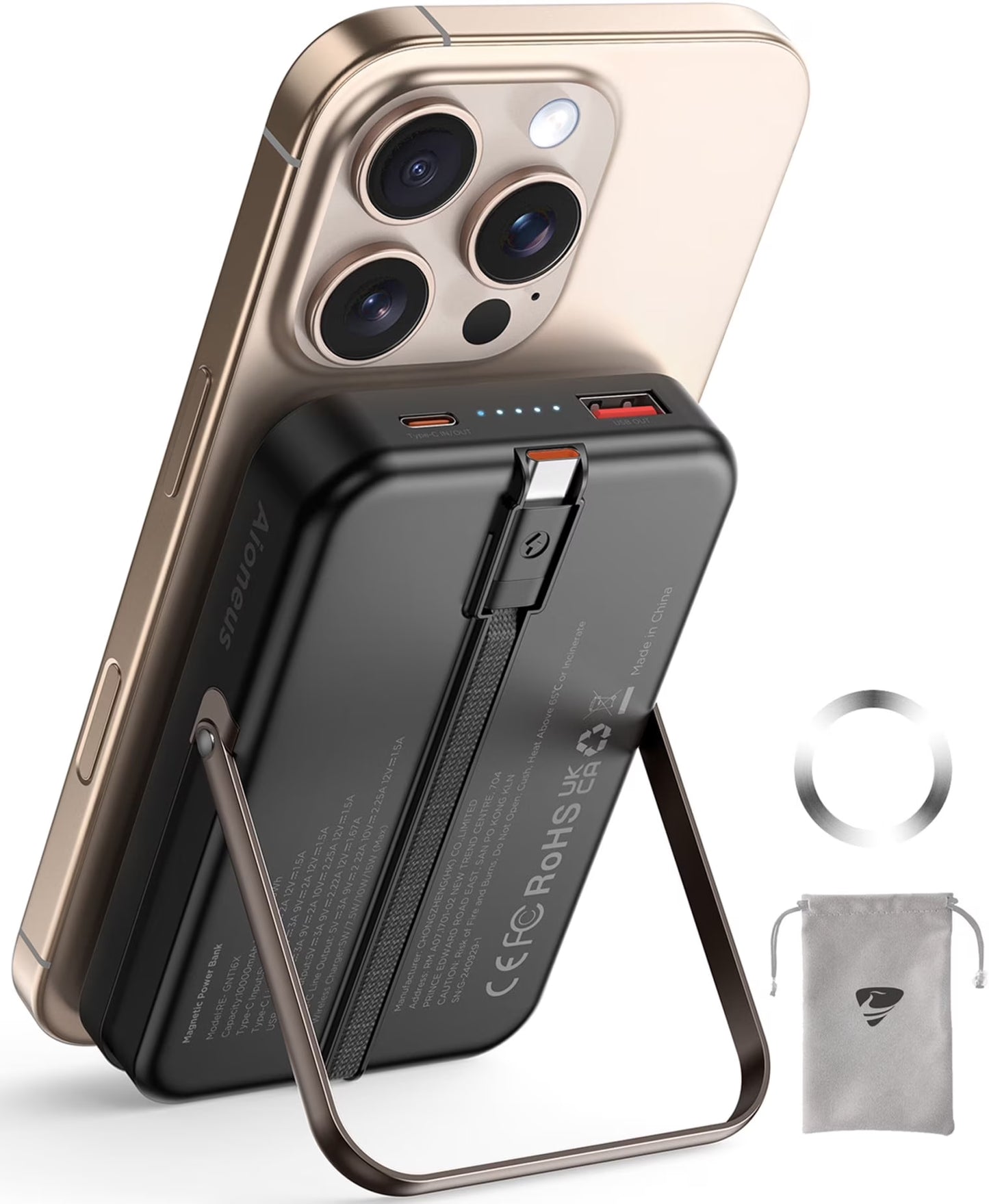 Power Up Anywhere: 10,000mAh Magnetic Wireless Charger with Fast Charging and Adjustable Stand