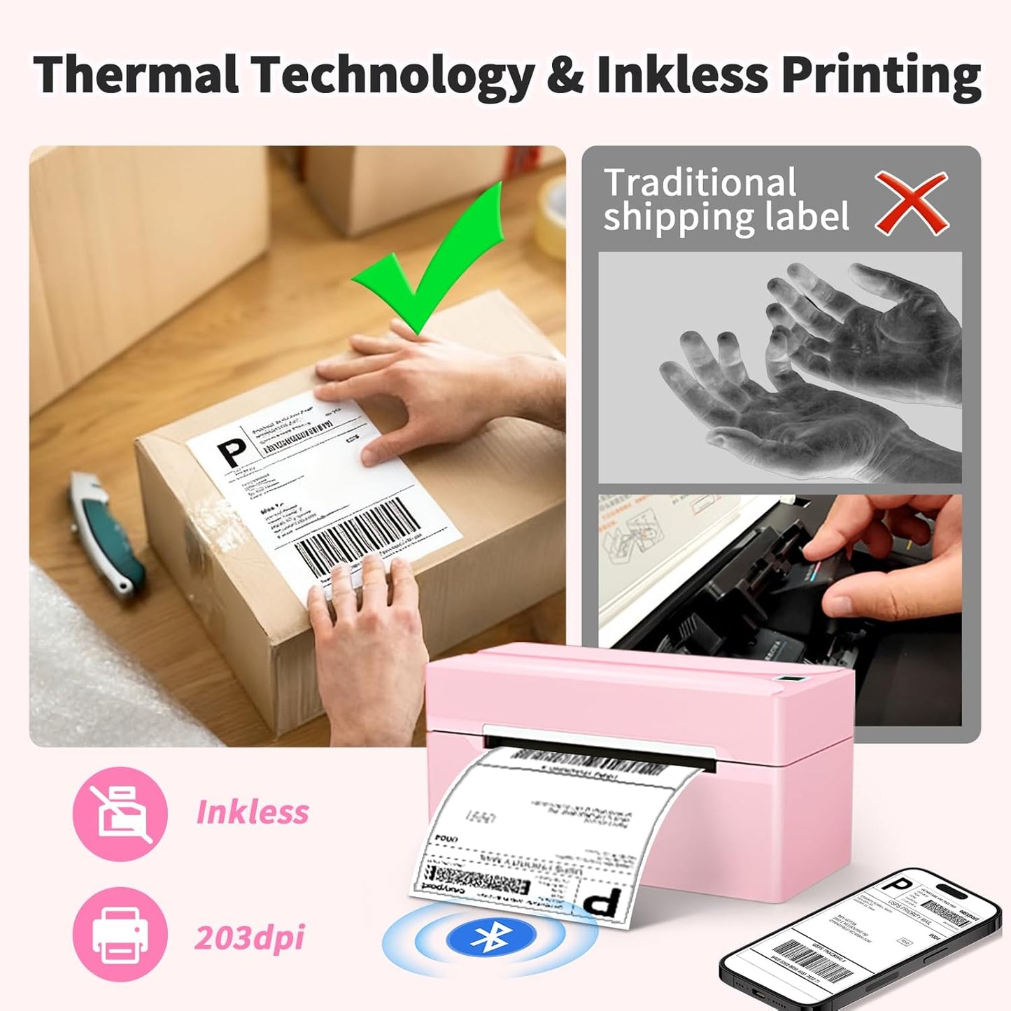 Revolutionize Your Shipping with the Portable Pink N40 Bluetooth Thermal Label Printer - Perfect for Small Businesses and Home Use!
