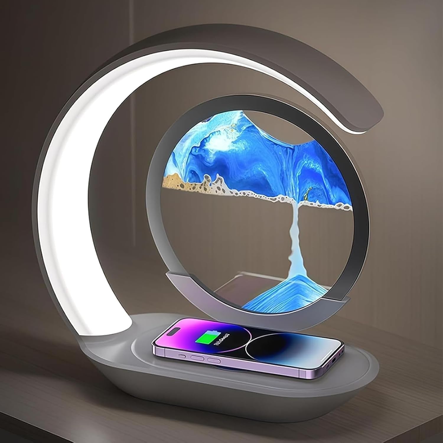 3-In-1 Moving Sand Art Desk Lamp with Wireless Charging Station