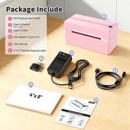 Revolutionize Your Shipping with the Portable Pink N40 Bluetooth Thermal Label Printer - Perfect for Small Businesses and Home Use!