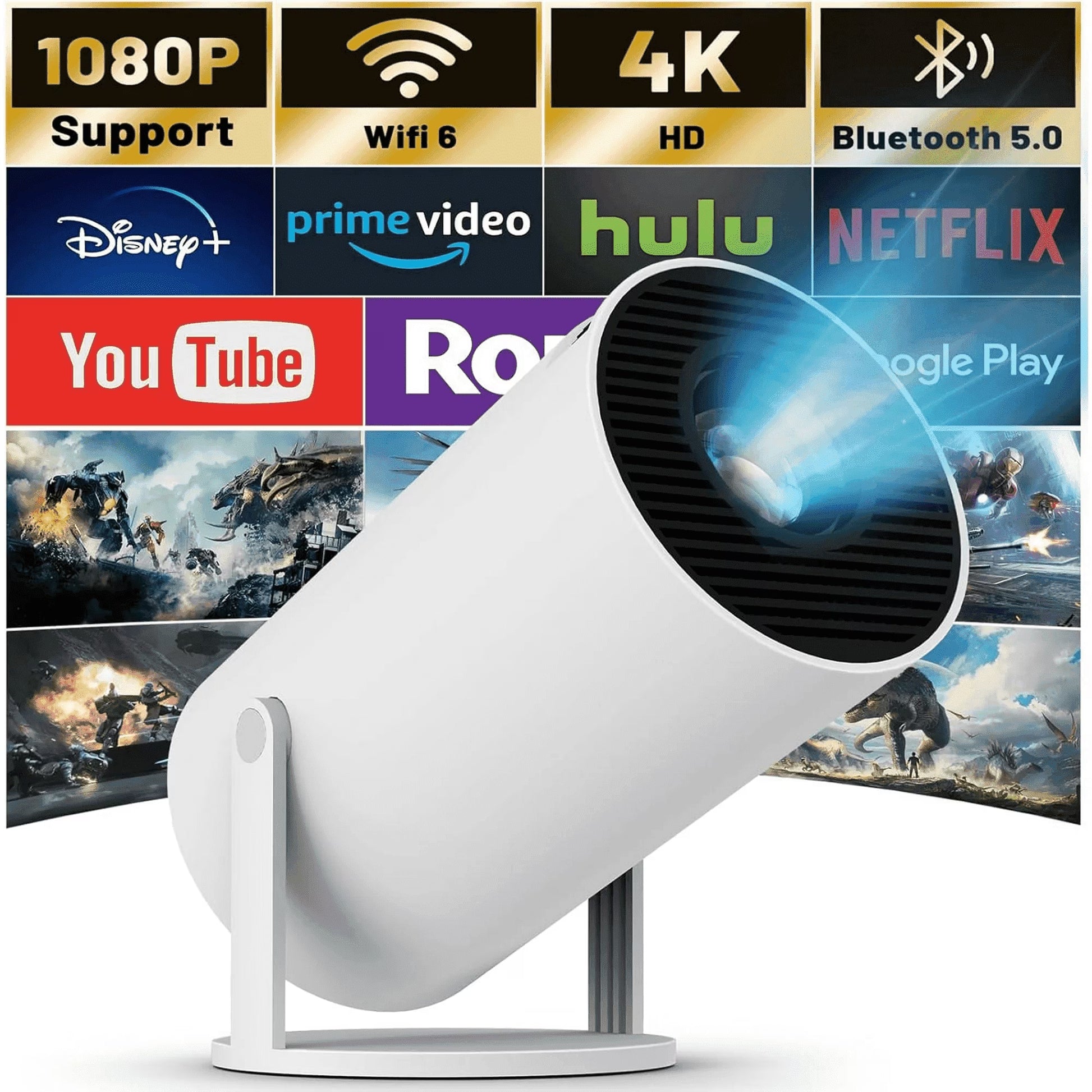 Projector 4K 1080P with Bluetooth and Wifi 6, Auto Correction/Focus