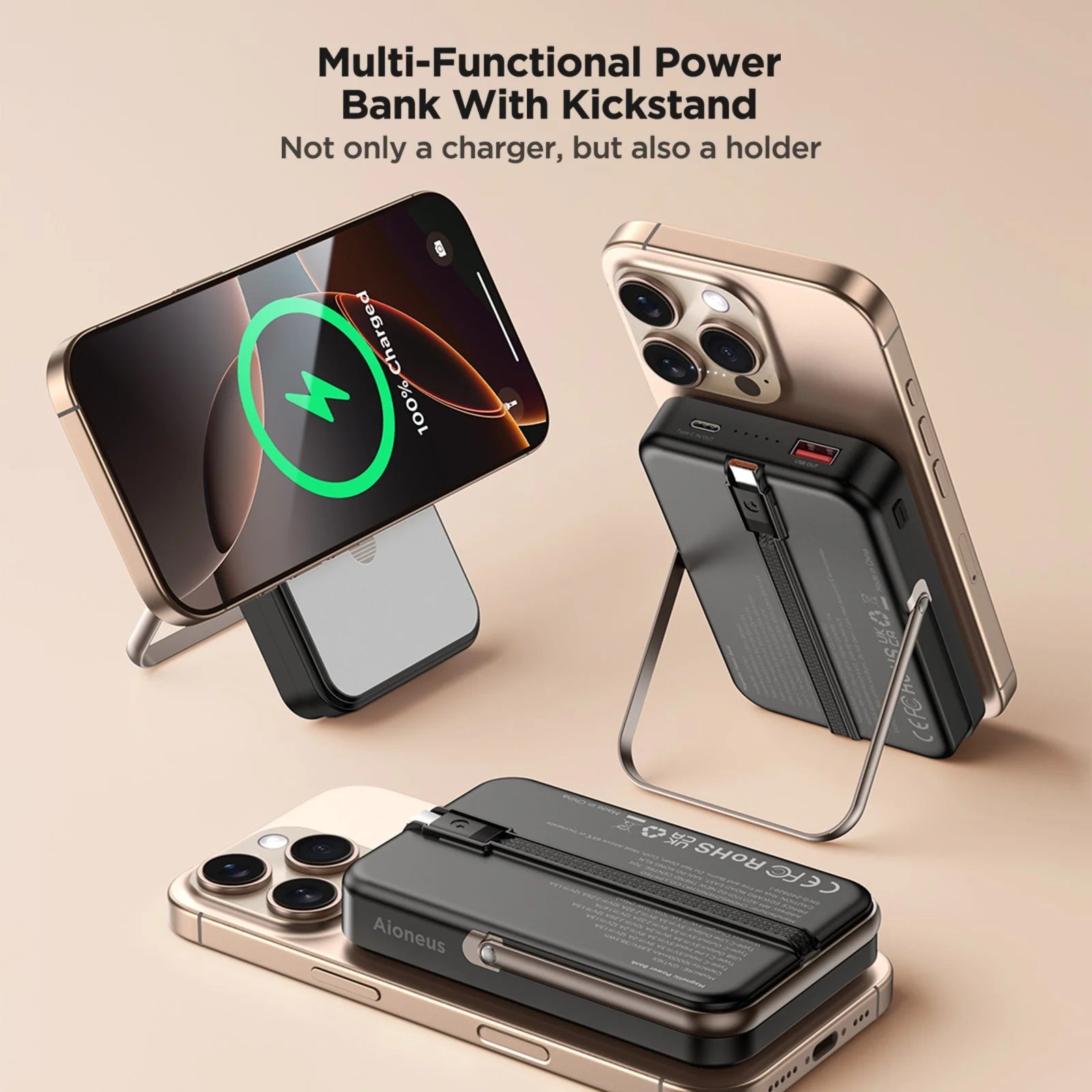Power Up Anywhere: 10,000mAh Magnetic Wireless Charger with Fast Charging and Adjustable Stand