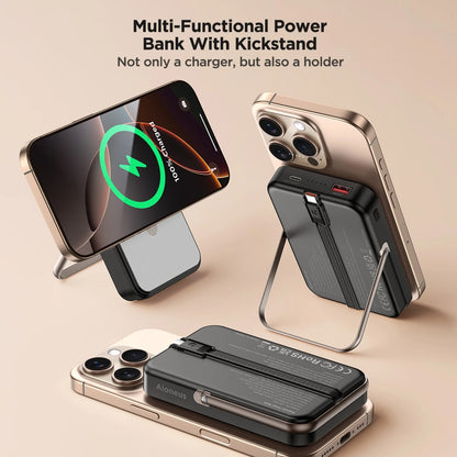 Power Up Anywhere: 10,000mAh Magnetic Wireless Charger with Fast Charging and Adjustable Stand