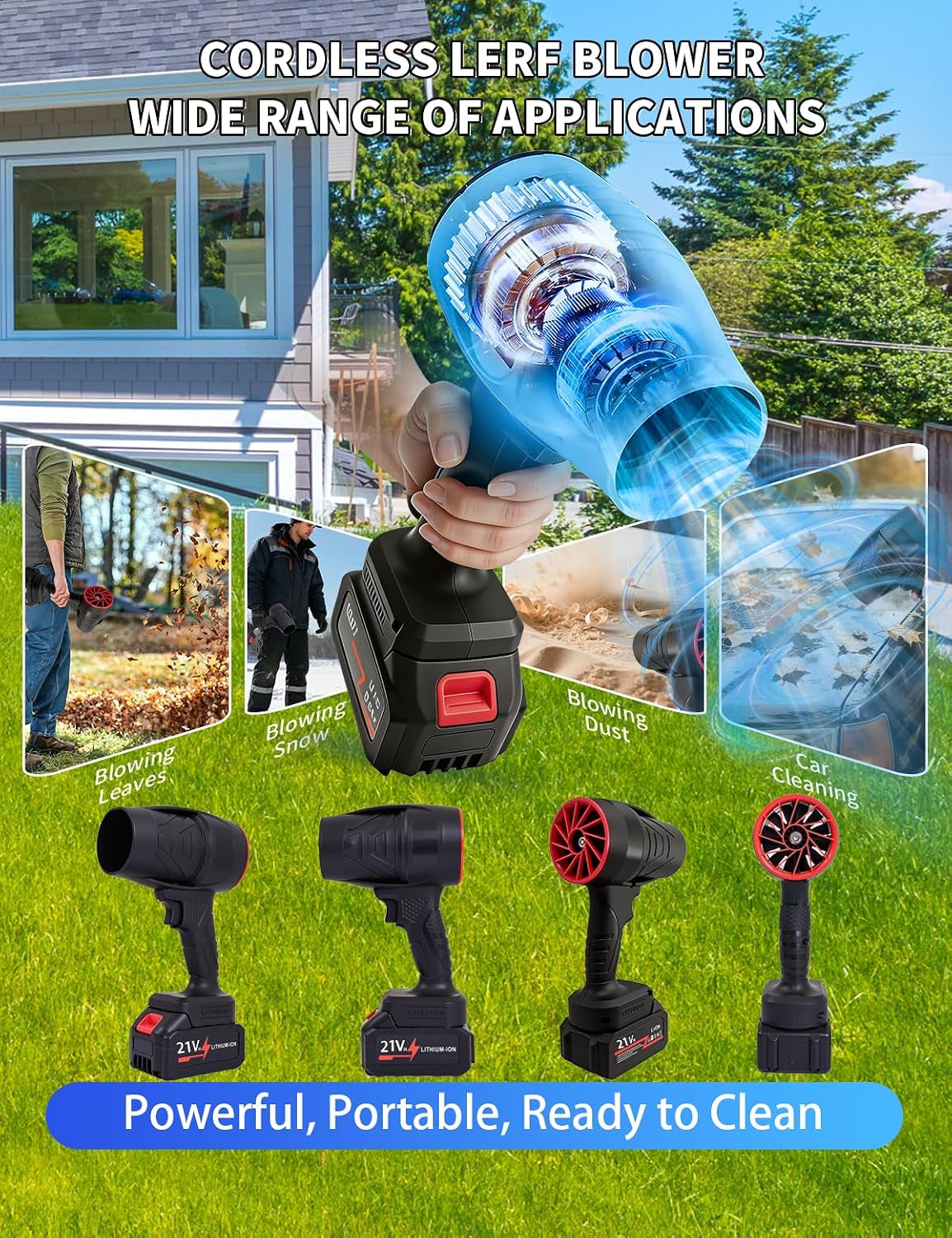 Effortless Outdoor Cleanup with Our Powerful Cordless Leaf Blower - Includes 2×21V Batteries for Ultimate Convenience