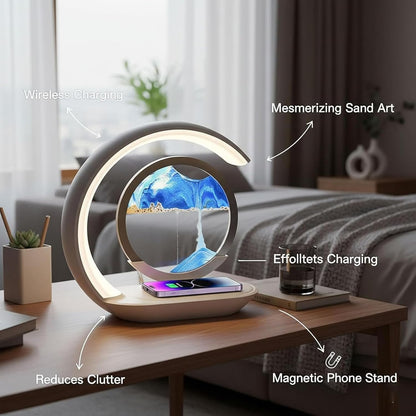 3-In-1 Moving Sand Art Desk Lamp with Wireless Charging Station