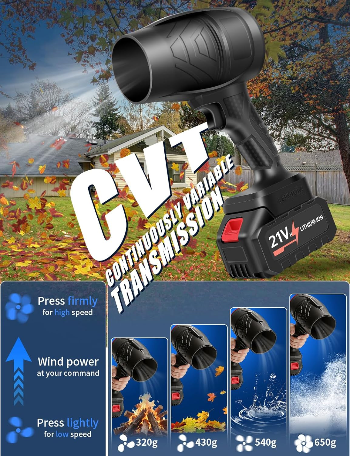 Effortless Outdoor Cleanup with Our Powerful Cordless Leaf Blower - Includes 2×21V Batteries for Ultimate Convenience