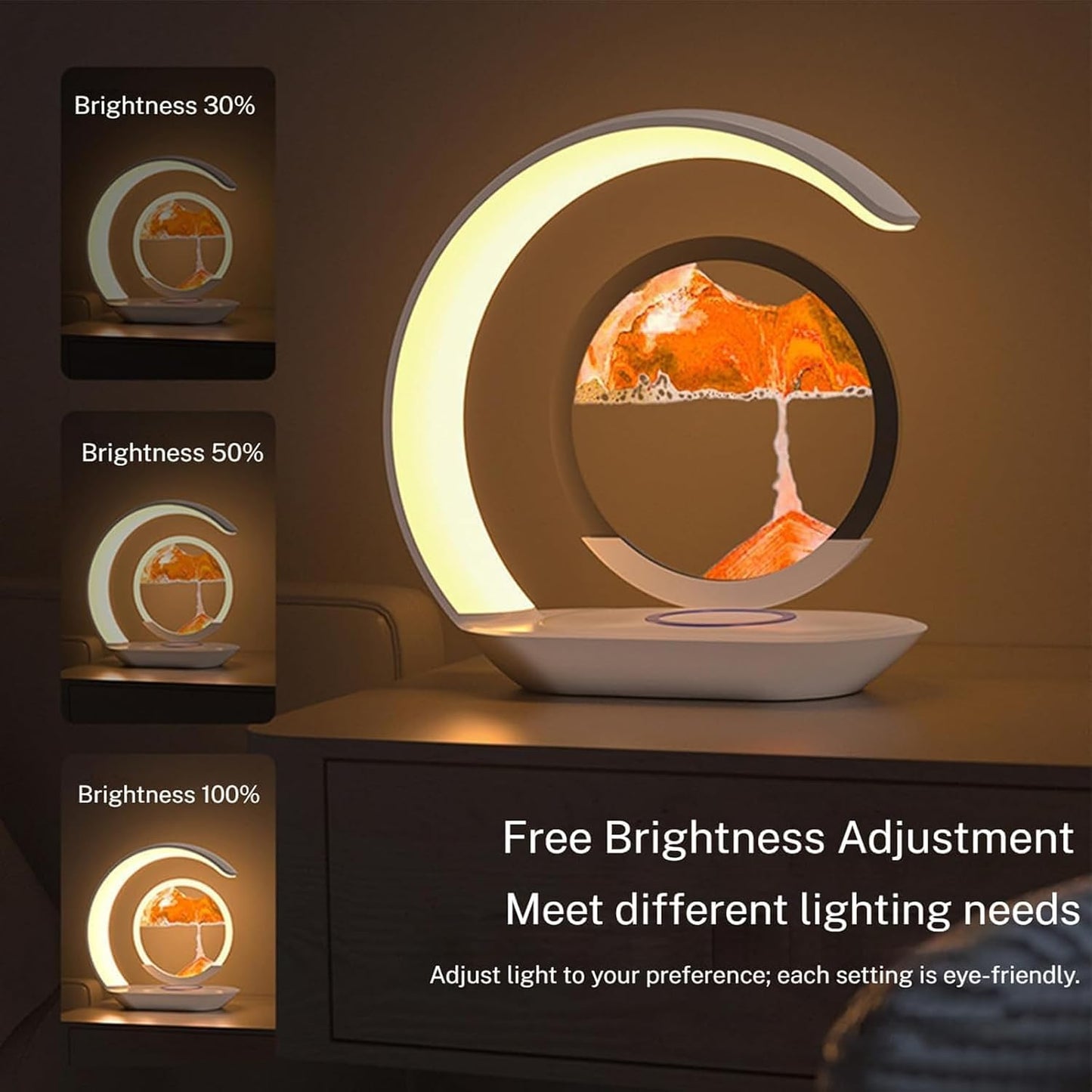 3-In-1 Moving Sand Art Desk Lamp with Wireless Charging Station