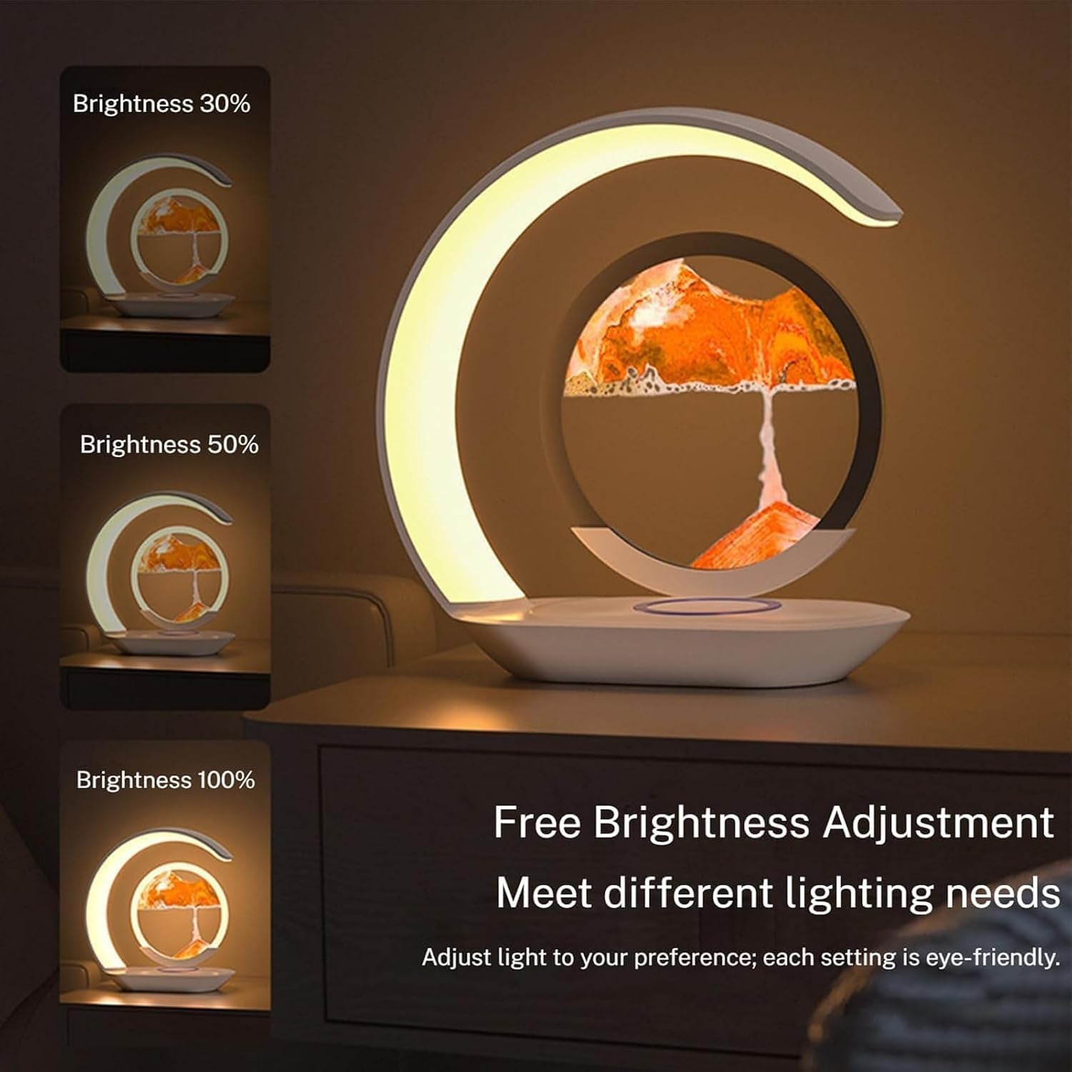 3-In-1 Moving Sand Art Desk Lamp with Wireless Charging Station